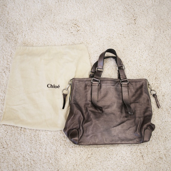 CHLOE Bronze Metallic Large Leather Studded Tote - Picture 2 of 4